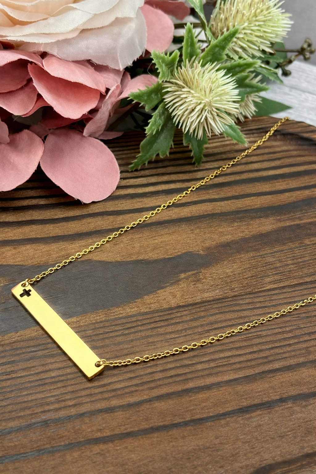 Cross Cutout Horizontal Bar Necklace