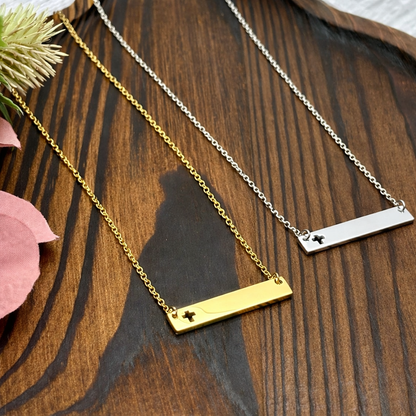 Cross Cutout Horizontal Bar Necklace