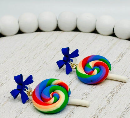 Swirled Lollipop Bow Earrings-Hypoallergenic