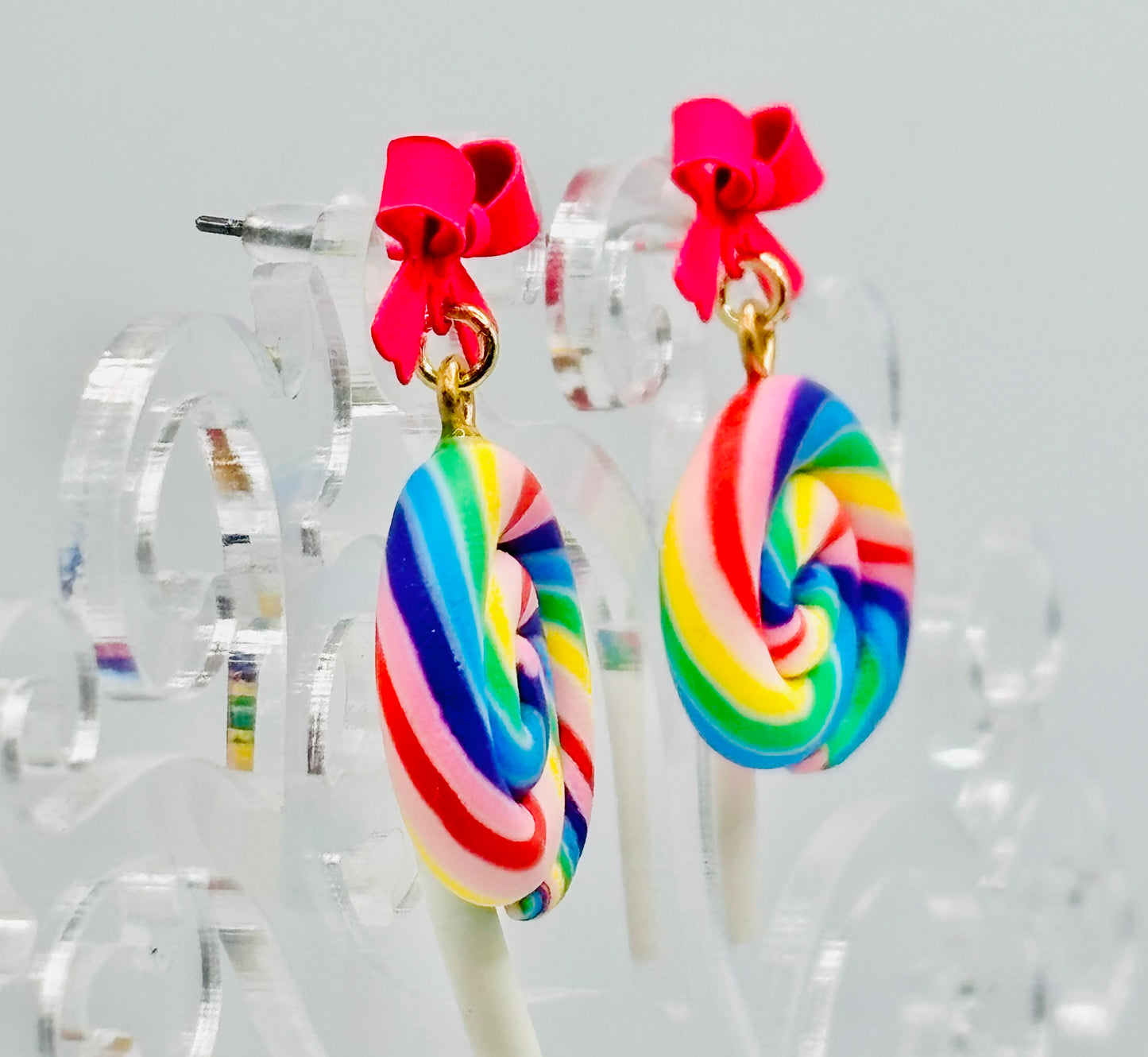 Swirled Lollipop Bow Earrings-Hypoallergenic