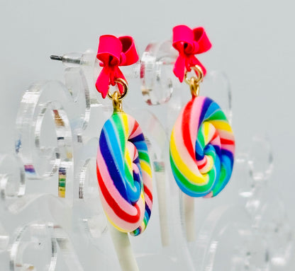 Swirled Lollipop Bow Earrings-Hypoallergenic