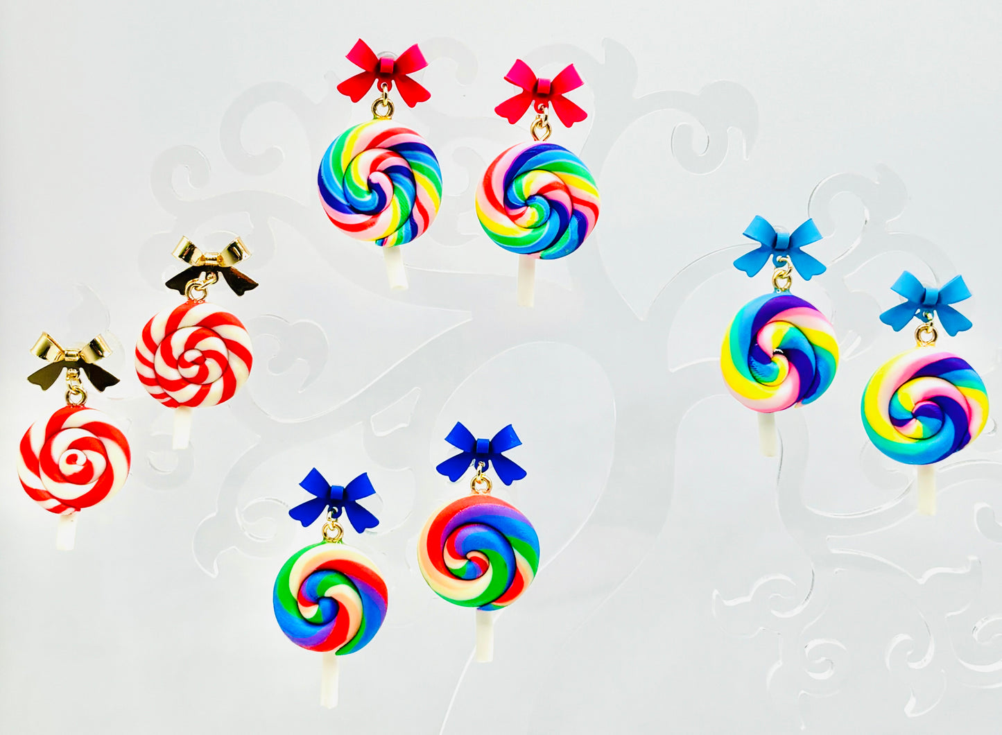 Swirled Lollipop Bow Earrings-Hypoallergenic
