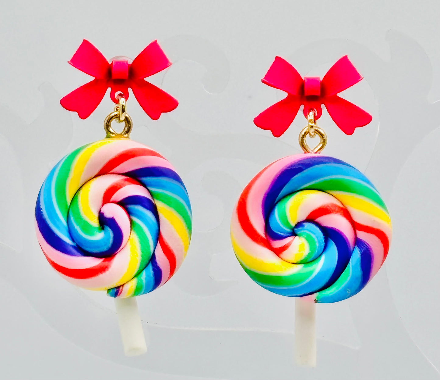 Swirled Lollipop Bow Earrings-Hypoallergenic