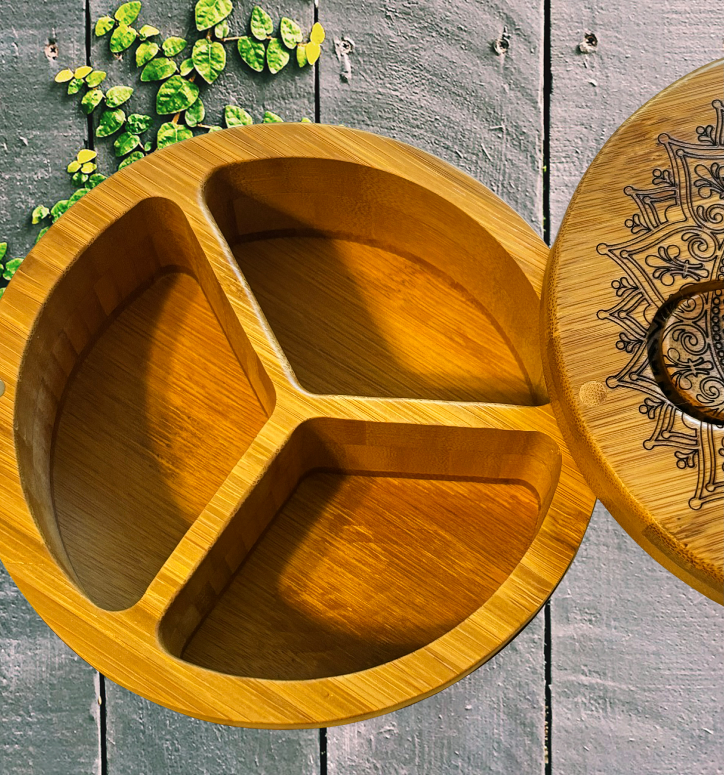 Elegant Spice Storage - Handcrafted Bamboo Salt Cellar with Lotus Design
