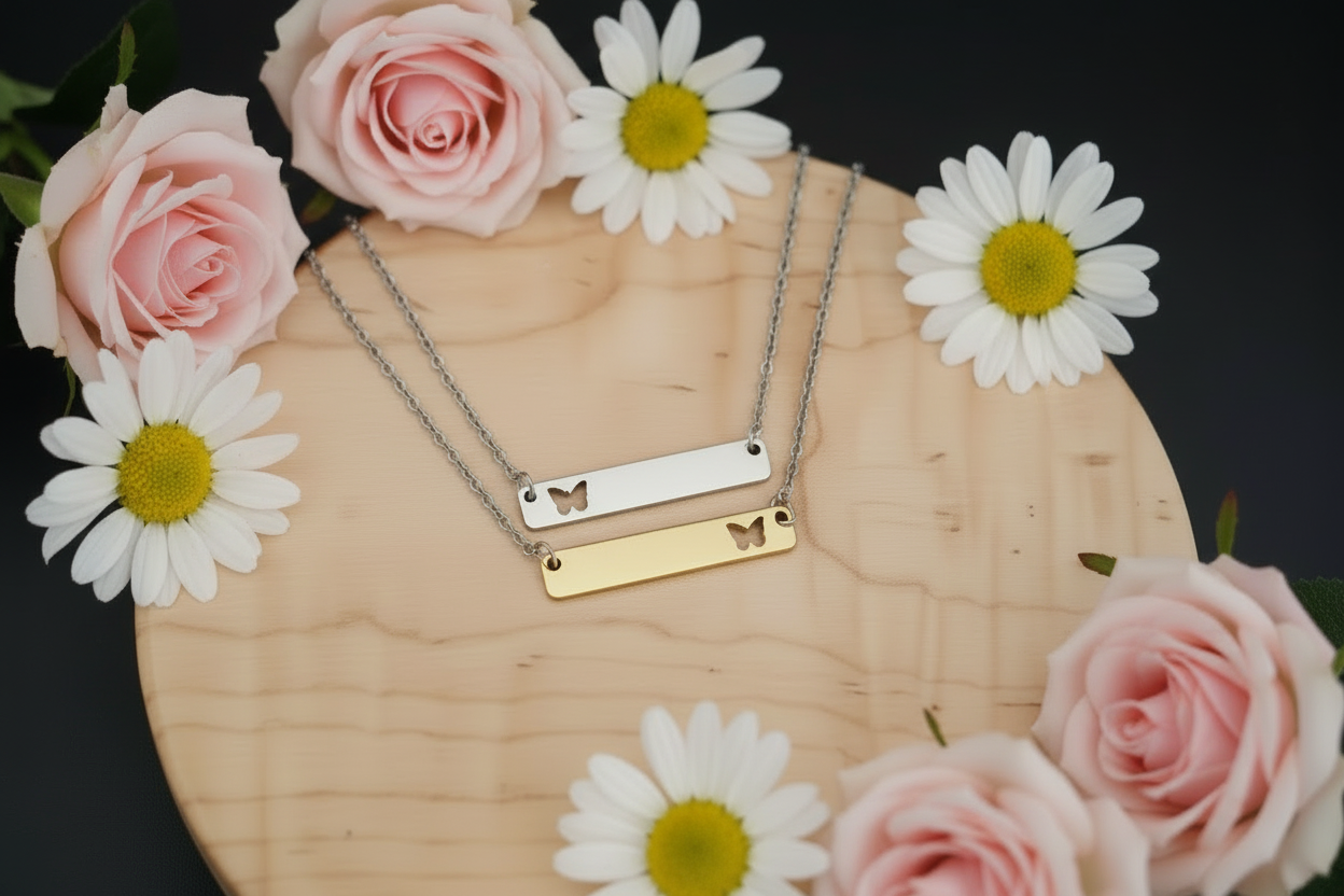 Butterfly Cutout Horizontal Bar Necklace