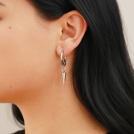 Steel Spike Pendant Hoop Earrings