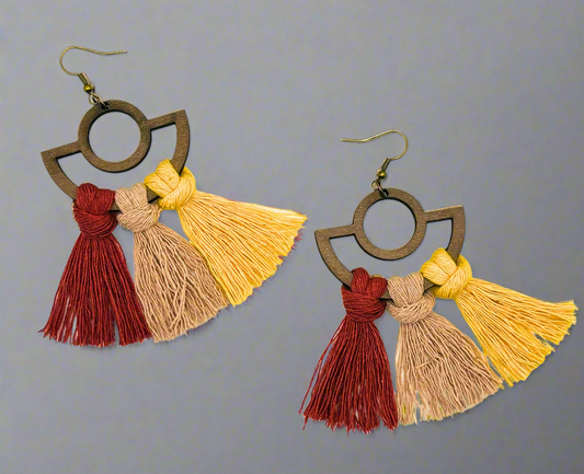 Beautiful Unique Wood Macrame Earrings